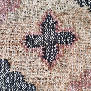 Beige Jute and Cotton Rug with Red Diamond, Natural Jute Hand Woven Premium Quality Boho Style Rug Moroccan Nordic Rug Bohemian Decor Rug
