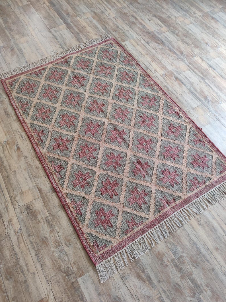 Hand Woven Natural Jute cotton rug, Boho Home Decor, Bohemian Decor Rug, Traditional Runner Rug, Living And Porch Area Rug, Rugs For Bedroom