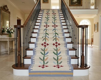 Handwoven Wool Runner Rug, Colorful Geometric Floral Design, Long Kilim Style Carpet for Entryway, Hallway, or Kitchen, 2X18 Ft Runner Rug