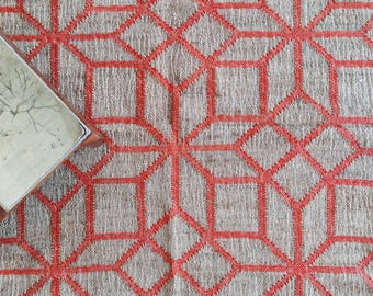 Hand Woven Jute Rug: Geometric Boho Runner, Natural Cotton Accent