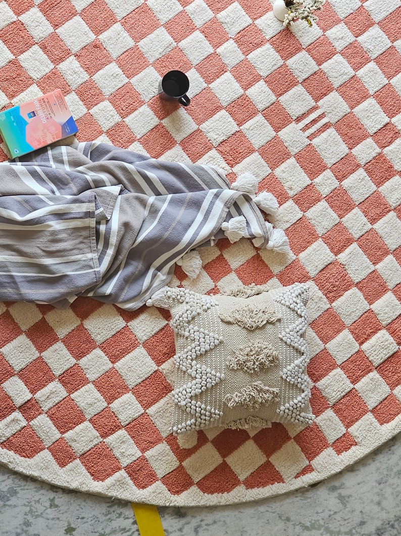 4x4 Ft Checkerboard Round Area Rug, Dining Table Rug, Custom Size Rug