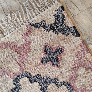Beige Jute and Cotton Rug with Red Diamond, Natural Jute Hand Woven Premium Quality Boho Style Rug Moroccan Nordic Rug Bohemian Decor Rug