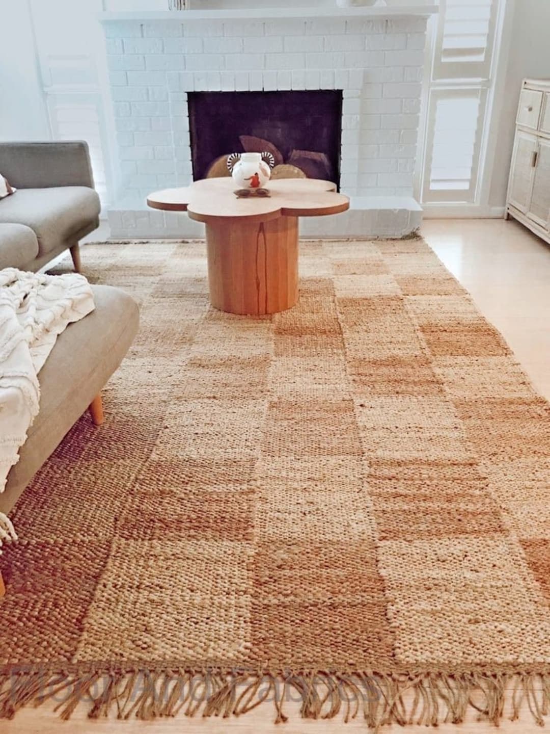 Natural Jute Organic Checkered Area Rug