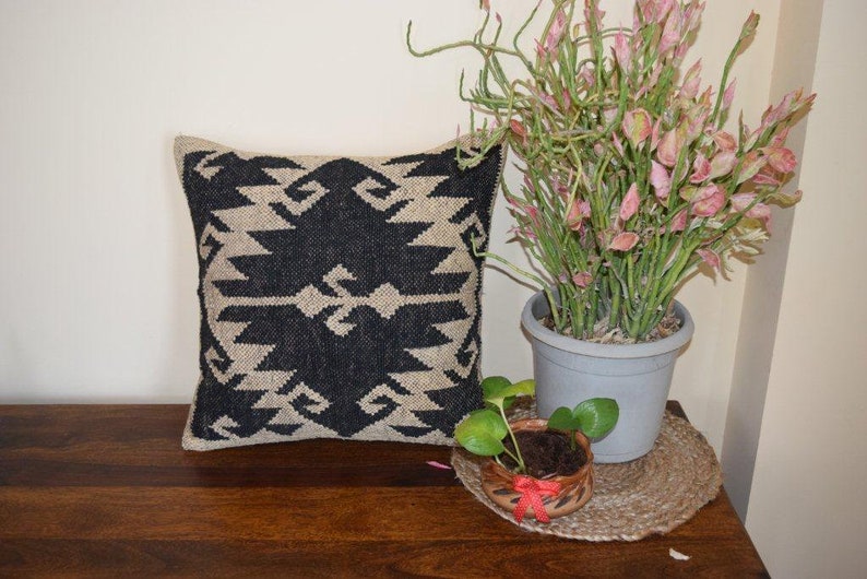 Black and White Jute Cushion Cover Pillow Cases Wool Jute Etsy