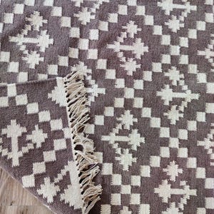 Handwoven Wool Rug, Modern Wool Brown And White Area Rug, Flatweave Rug, 5x8 Ft Kilim Woven Rug, Rugs For Bedroom, Indoor And Outdoor Rug