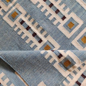 Modern Geometric Wool Rug, Handwoven Swedish Flatweave Rug, Handmade Mid Century Kilim Style Accent Rug, Blue Wool Rug 8x10, 9x12, 12x15, Modern design rug, Bedroom accent rug, Handmade kilim carpet, Indoor Rug, Personalized Rug, Luxury Rug