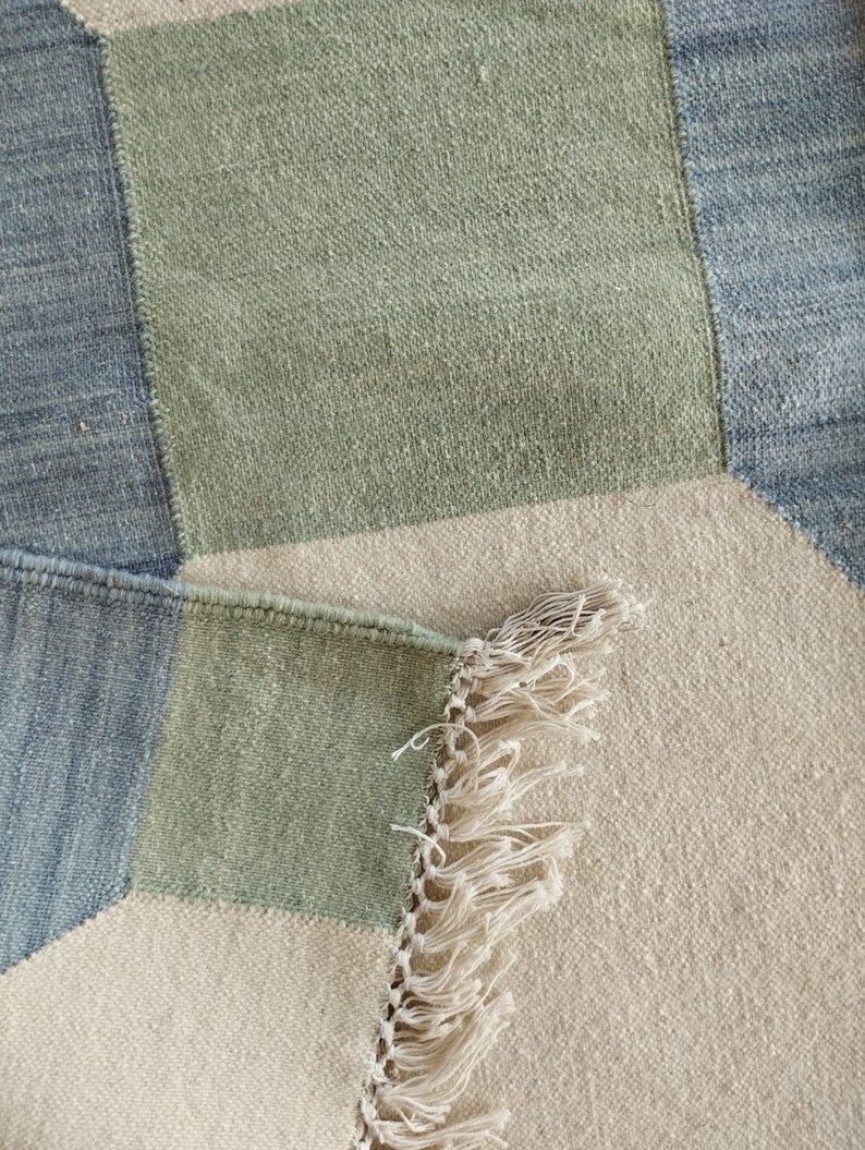 Handmade Woven Flat Weave Rug, Custom Size Area Dhurrie, Home & Living Room, Bedroom, Hallway Floor Rug, Wool Rug 8x10, Area Rug, image 6