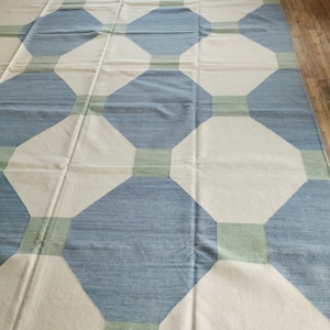 Handmade Woven Flat Weave Rug, Custom Size Area Dhurrie, Home & Living Room, Bedroom, Hallway Floor Rug, Wool Rug 8x10, Area Rug, image 5