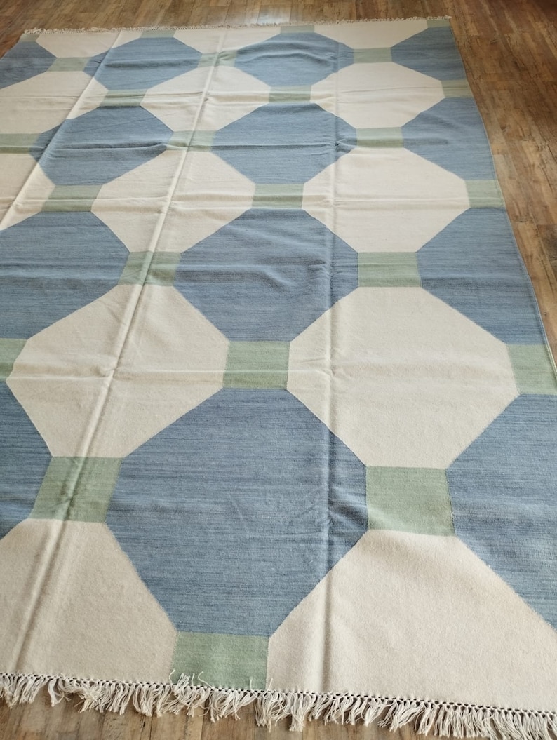 Handmade Woven Flat Weave Rug, Custom Size Area Dhurrie, Home & Living Room, Bedroom, Hallway Floor Rug, Wool Rug 8x10, Area Rug, image 5