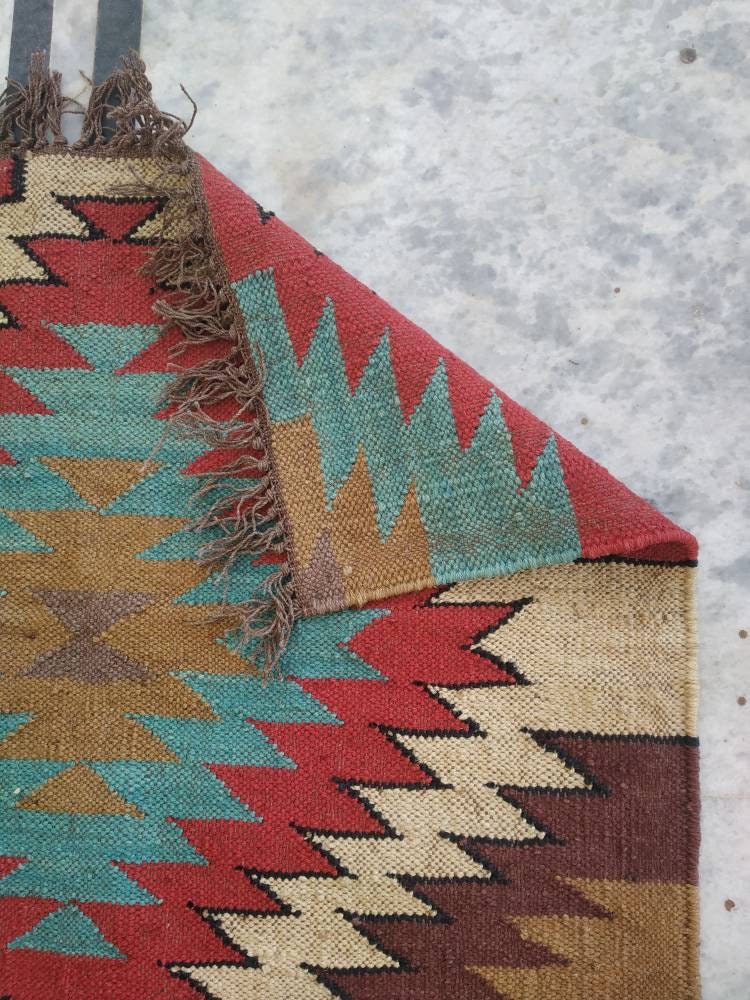 Wool Jute Kilim RugHandwoven Floor Area Navajo Rug | Etsy