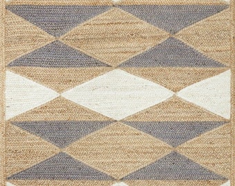 Handmade Diamond Geometric Jute Braided Coastal Floor Area Rug