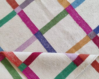 Handwoven Checkered Wool Rug: Colorful 6x9 ft Area Rug