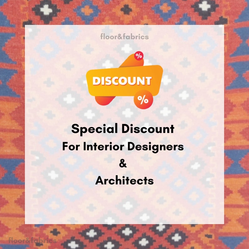 May include: A yellow and orange discount sign with the word "DISCOUNT" in white text and percentage symbols on either side. The text "Special Discount For Interior Designers & Architects" is below the sign.