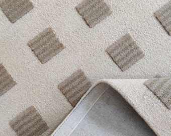 Alfombra de lana tejida a mano, minimalista, geométrica, moderna, beige neutro, para sala de estar, dormitorio, decoración del hogar, 20,3 x 25,4 cm y 23,6 x 30,5 cm.