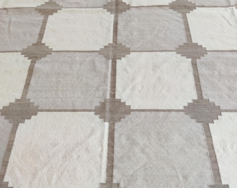 Handgeweven wollen vloerkleed, vloerkleed woondecoratie, wol katoenen vloerkleed, woonkamer Dhurrie, vloerkleed slaapkamer, eetkamertapijt, aangepast vloerkleed 8 x 10, 9 x 12 ft