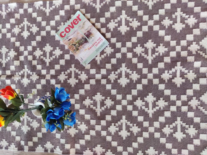 Handwoven Wool Rug, Modern Wool Brown And White Area Rug, Flatweave Rug, 5x8 Ft Kilim Woven Rug, Rugs For Bedroom, Indoor And Outdoor Rug