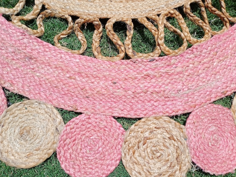 Jute Round Modern Circle Rug Natural With Baby Pink Jute Etsy