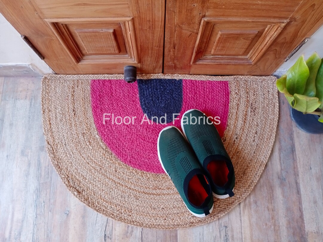 Half Moon Rug Braided Half Circle Colorful Doormat, Home Entrance Decor