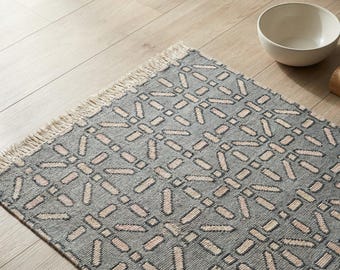Hand-Knotted Wool Carpet, Grey Geometric Area Rug, Modern Trellis Pattern Rug, Handmade Contemporary Wool Rug, Living Room, Oushak Rug 8x10