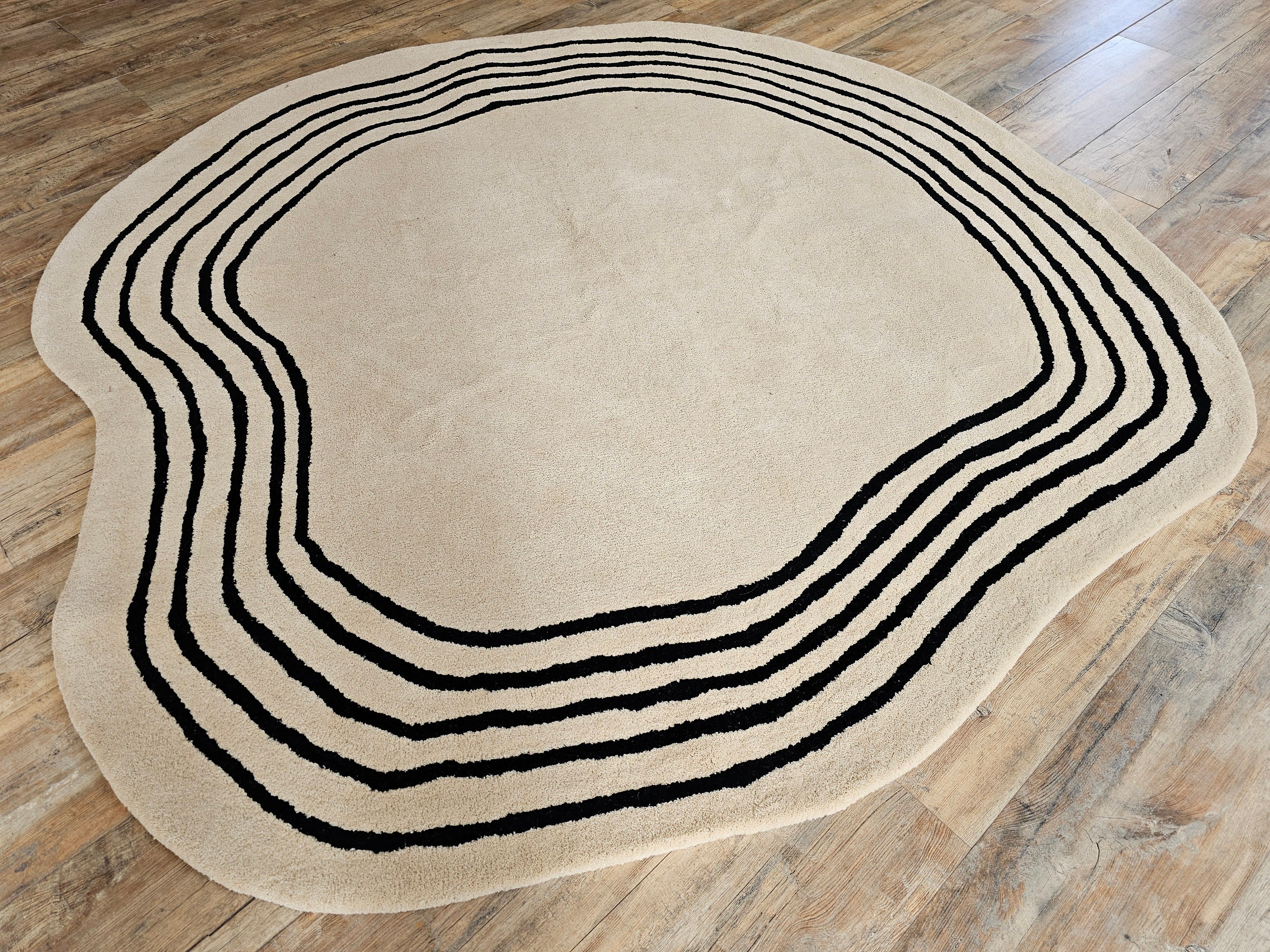 Rumpled Rugs Irregular Round Wool Hand Tufted Super Soft Rug, Home Decor Modern Area ...