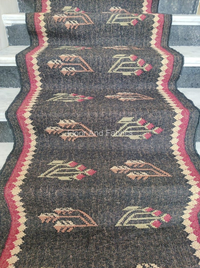 Stair Runner Rug, Black Jute Kilim Padded Carpet, Stairway Riser ...