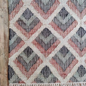 Handgewebter Teppich Rauten Baumwolle Juteteppich, Flachgewebe Teppich Boho Geometrischer Läufer, Handgewebter Jute Teppich, Juteteppich, Innen- und Außenbereich