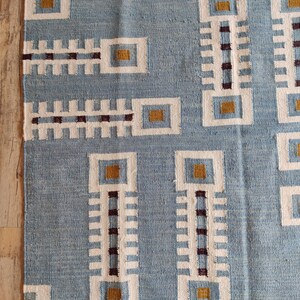 Modern Geometric Wool Rug, Handwoven Swedish Flatweave Rug, Handmade Mid Century Kilim Style Accent Rug, Blue Wool Rug 8x10, 9x12, 12x15, Modern design rug, Bedroom accent rug, Handmade kilim carpet, Indoor Rug, Personalized Rug, Luxury Rug