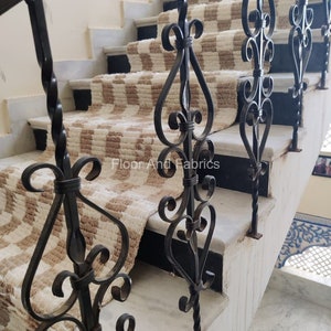 Stair Area Runner Rug - Modern Irregular Checkered Wool Dhurrie, Home Decor Step Area Rug, Stairway Padded Personalization Custom Rug
