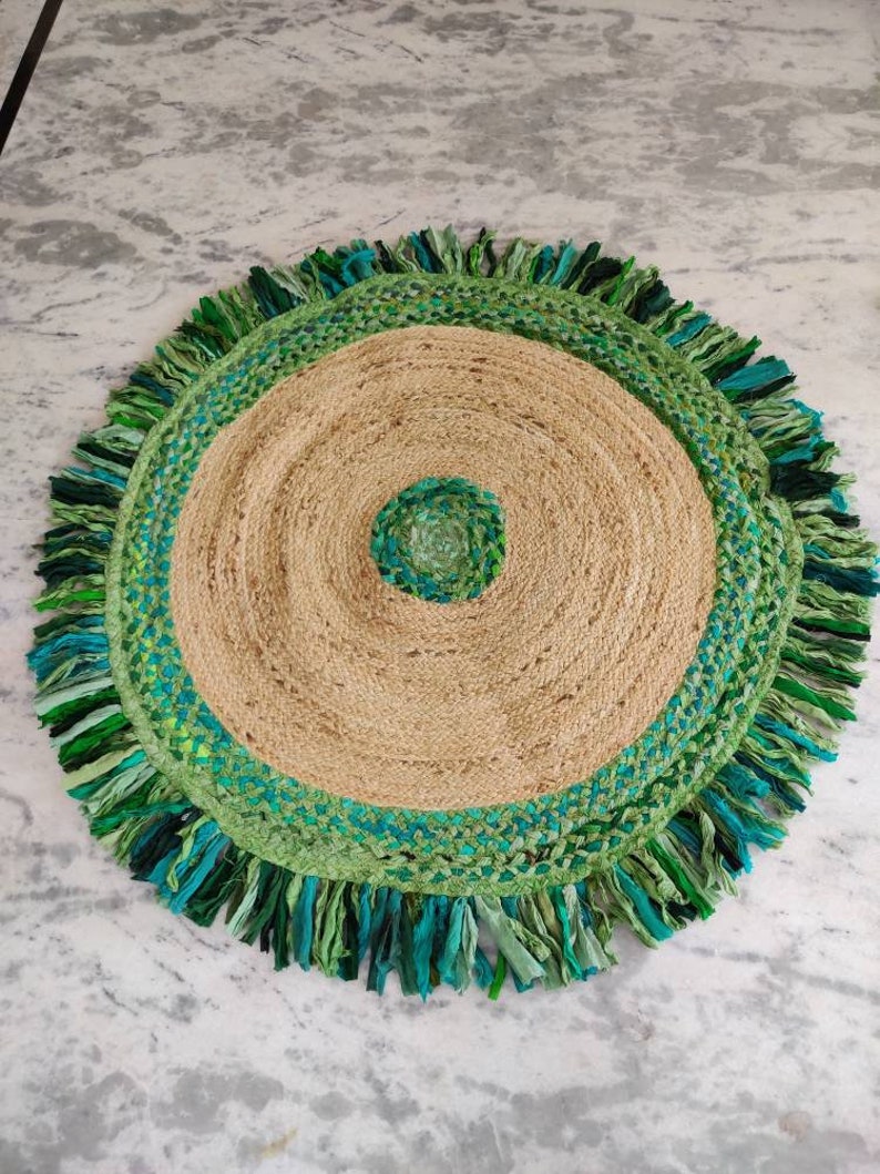 Indian Braided Ruground Handmade Jute Fringes Rug Ribbed Etsy