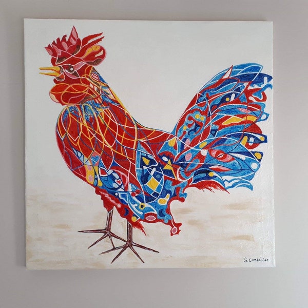 Coq flamboyant, Peinture acrylique, tableau acrylique