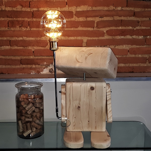 Lampe Robot en bois massif à poser, luminaire bois