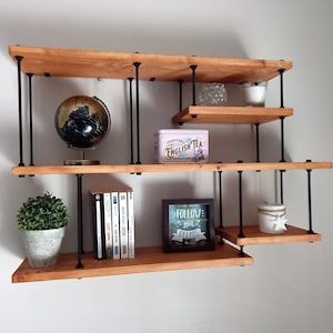 Industrial style solid wood and metal wall shelf, assembled, ready to install and customizable