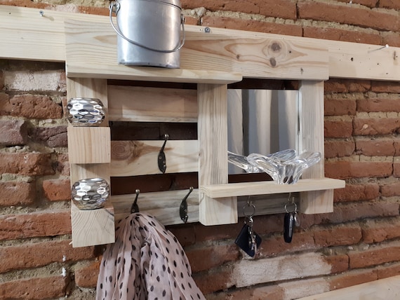 Perchero crudo espejo de madera de palets reciclados - Etsy México