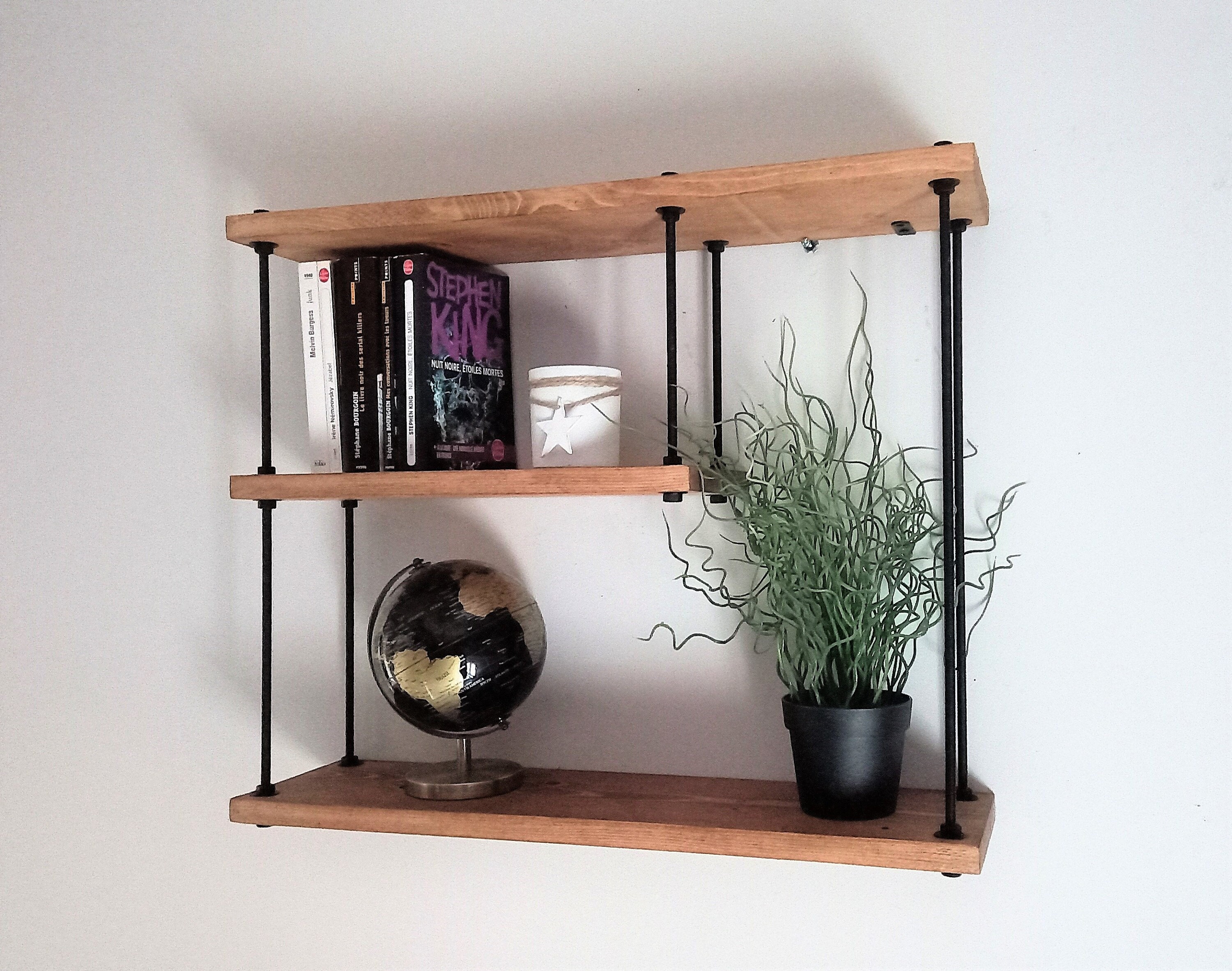 Etagère en Bois de Style Industriel, Bibliothèque, Étagère Murale Pour Décoration, Pots, Épices, Bou