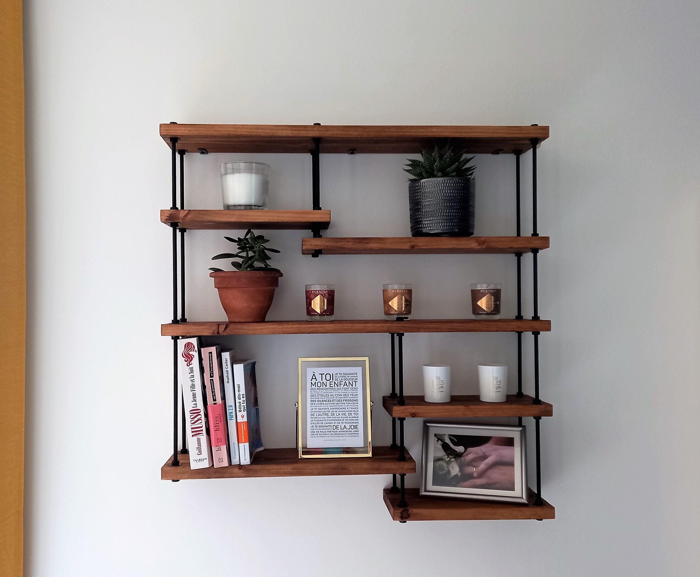 Etagère en Bois de Style Industriel, Bibliothèque, Étagère Murale Pour Décoration, Pots, Épices, Bou