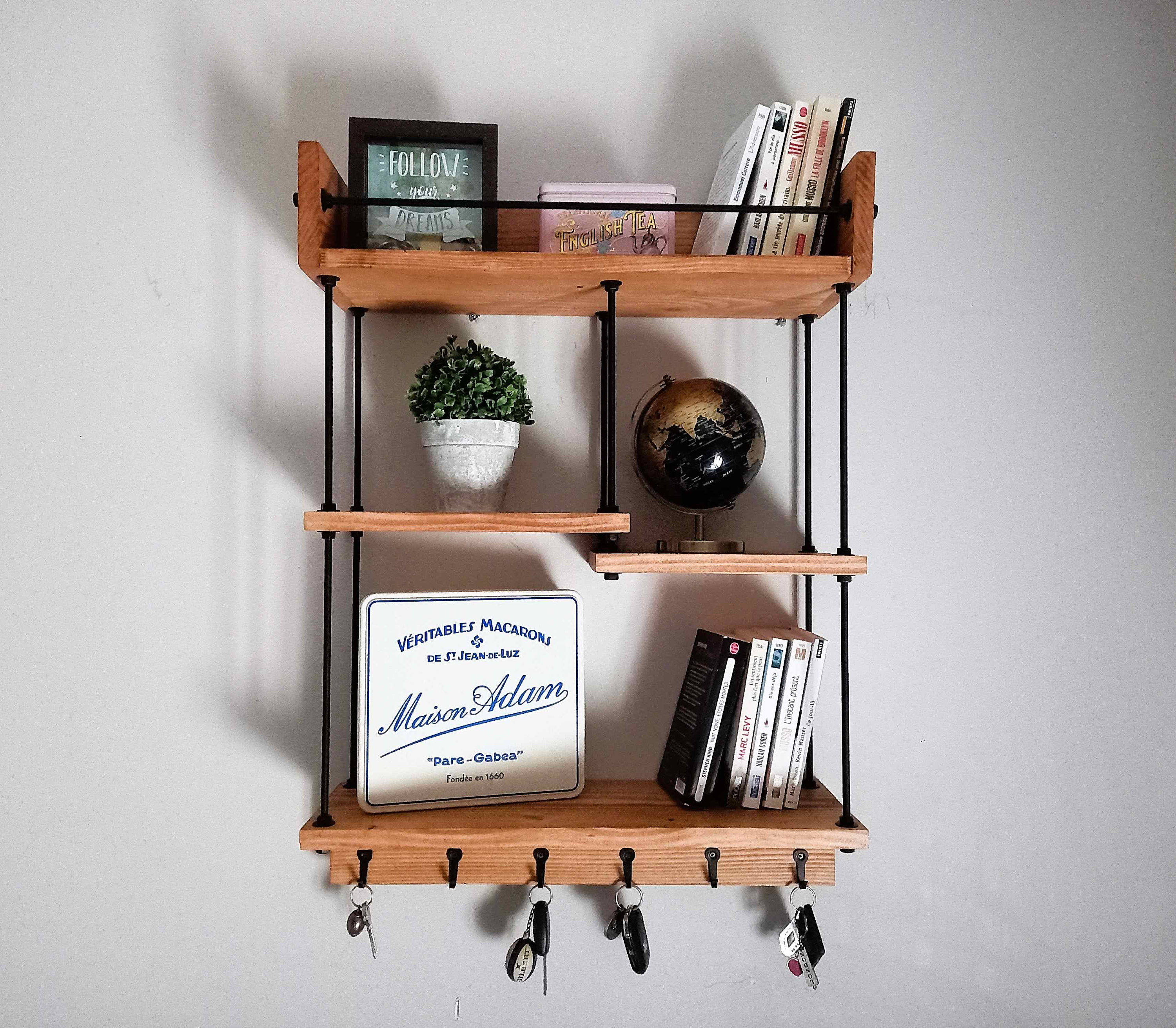 Etagère en Bois de Style Industriel, Bibliothèque, Étagère Murale Pour Décoration, Pots, Épices, Bou