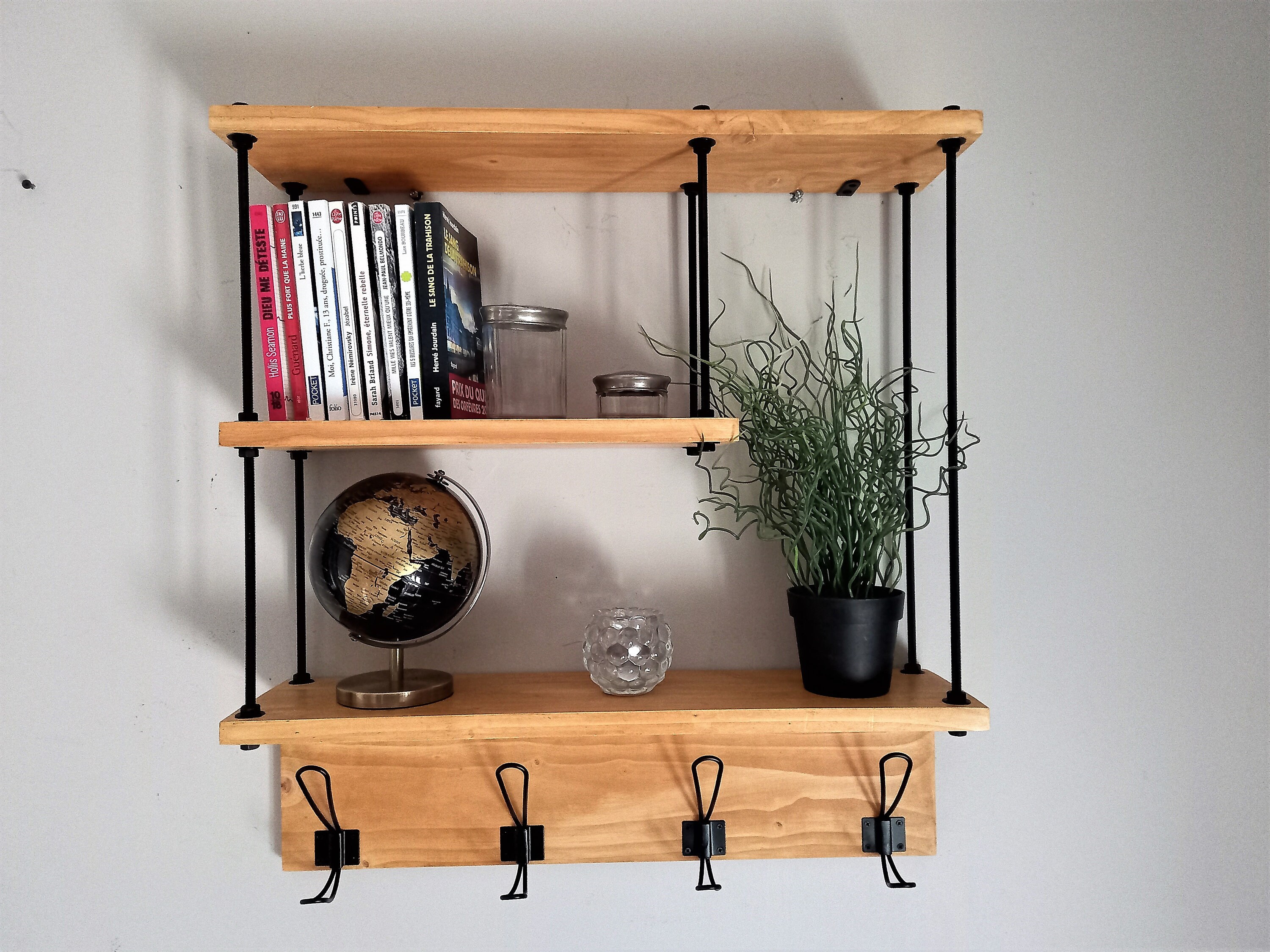 Etagère en Bois de Style Industriel, Bibliothèque, Étagère Murale Pour Décoration, Pots, Plantes, Li