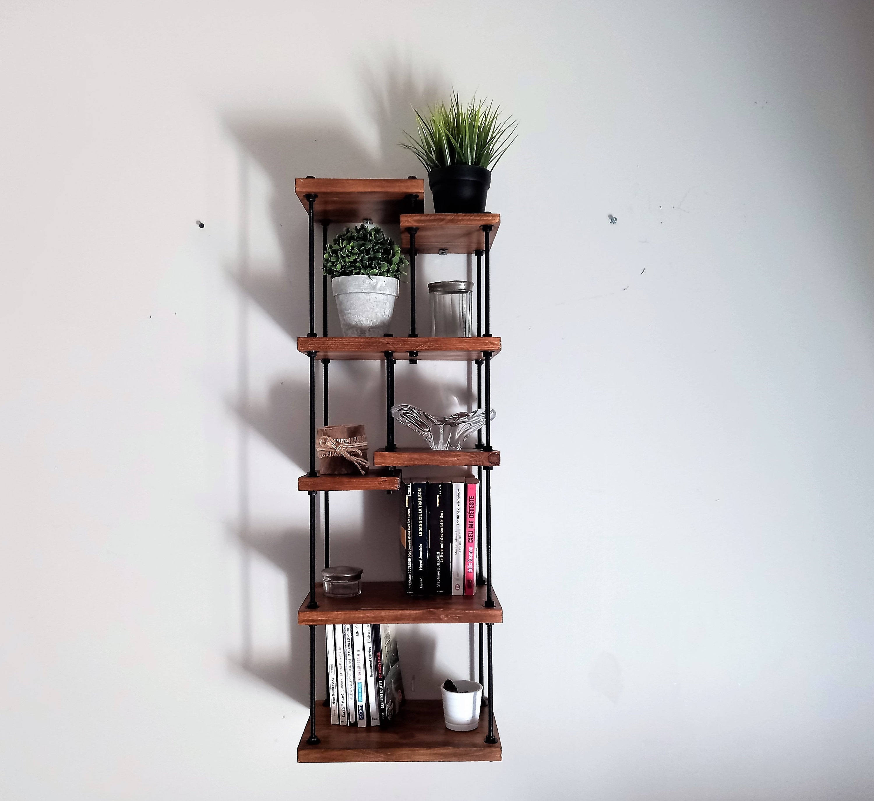 Etagère en Bois de Style Industriel, Bibliothèque, Étagère Murale Pour Décoration, Pots, Épices, Bou