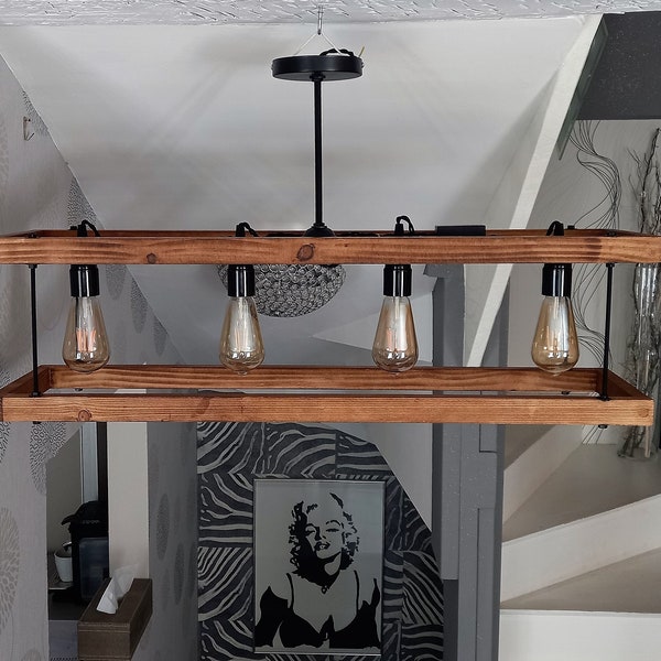 Suspension style industriel, luminaire bois, plafonnier personnalisable