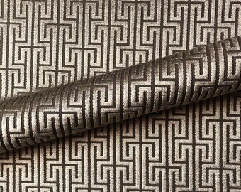 Brown Metallic Greek Key Velvet Upholstery Fabric 54" Luxury Home Decor Sewing Drapery DIY Craft Cushion Chair Sofa by Yard