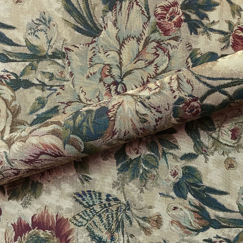 Vintage French Floral Tapestry Weave Upholstery Fabric 54