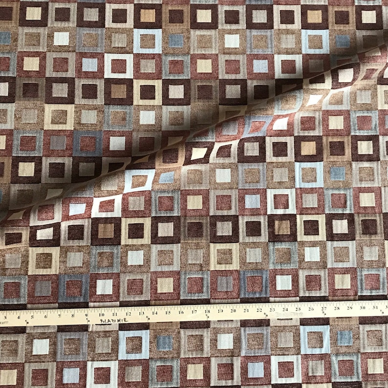 Upholstery Fabric Checkered Pattern Design Fall Hued Box Chenille Cotton Velvet Blend Yard Or Swatch Upholstered Product bild 3