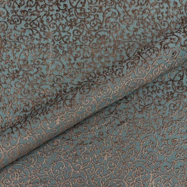 Brown Swirl Seamless Chenille Upholstery Fabric 54"