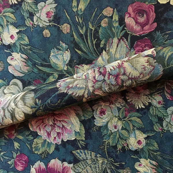 Moody Vintage Floral Tapestry Weave Upholstery Fabric 56"