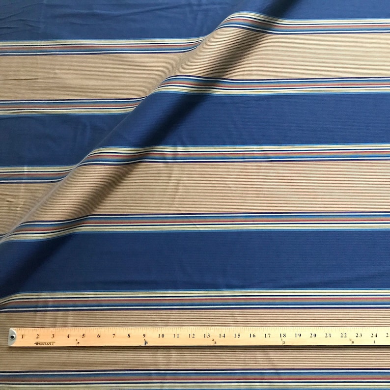 Blue and Gold Multi Colored Wide Stripe Upholstery Fabric Etsy