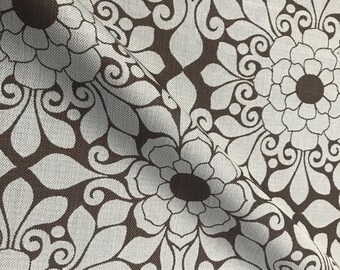Gloria Brown Ivory Floral Cotton Blend Fabric - 54"