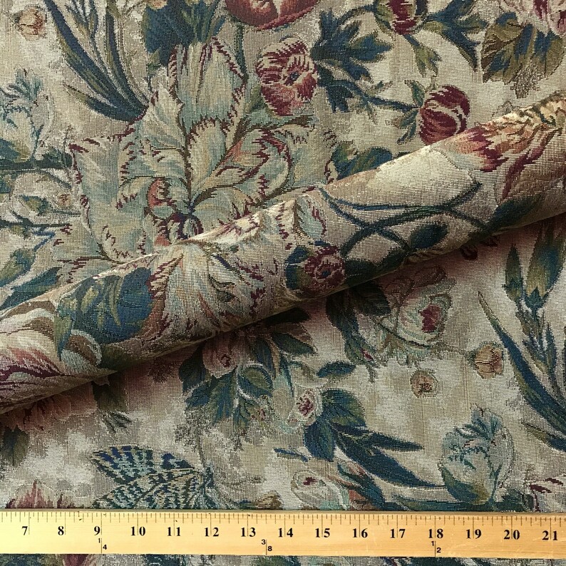 Vintage French Floral Tapestry Weave Upholstery Fabric 54