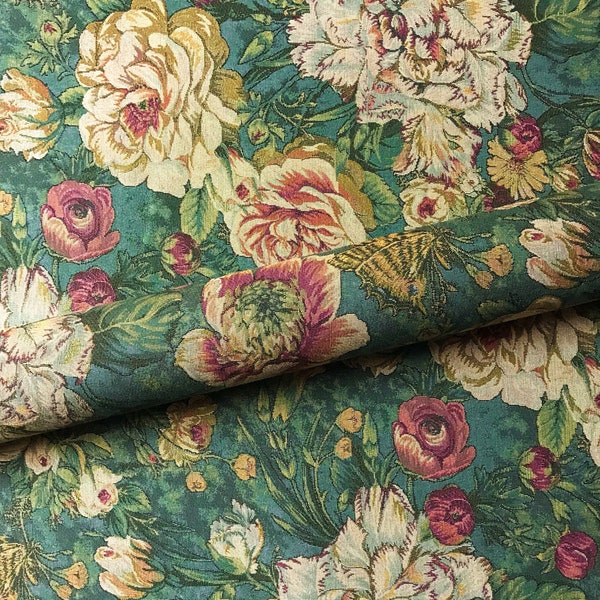 Forest Green Vintage Floral Jacquard Upholstery Fabric 54"