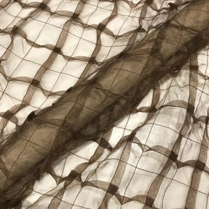 Sheer brown pleated check lace fabric for curtains table decor crafts sold by the yard 54 inches wide elegant lightweight stylish versatile image 1