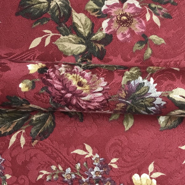 Ravinia Red Cotton Floral Upholstery Fabric - 54"